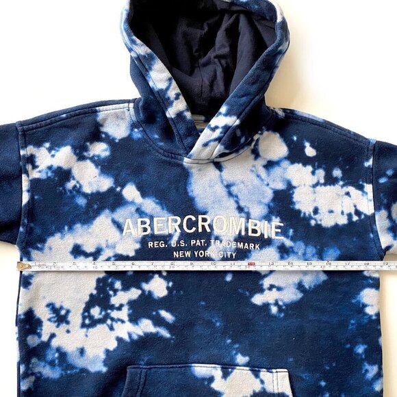Abercrombie Kids Boys 11-12 Essential Logo Hoodie Sweatshirt Tie Dye Navy White - Picture 8 of 11